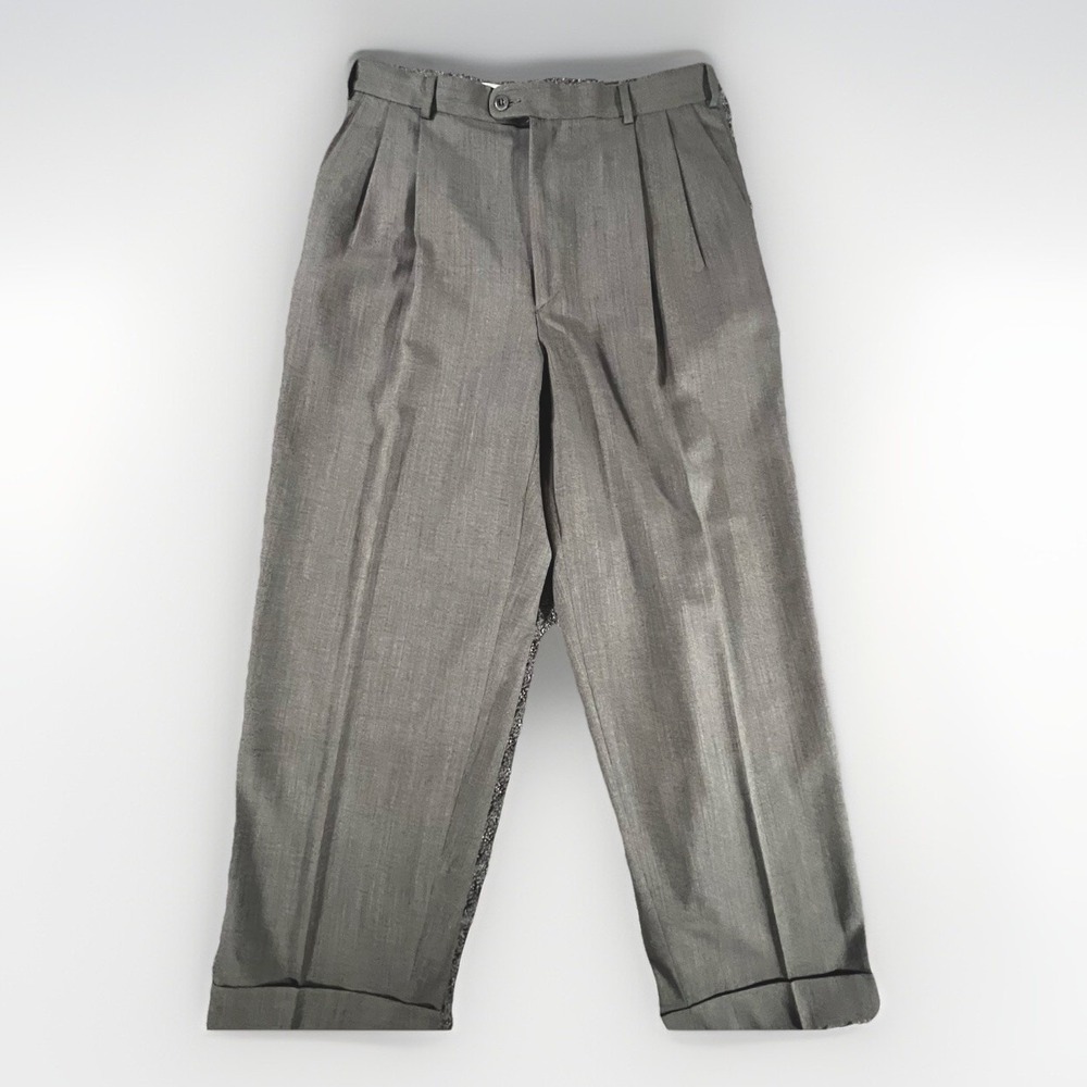 Zanella Austinβ Mens Dress Pants 34x26 100% Virgin Wool Pleated Cuffed Slacks
